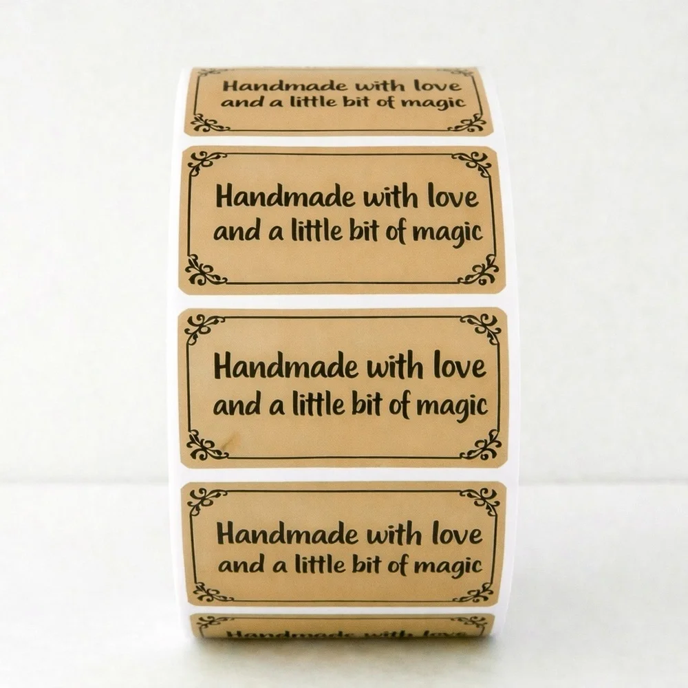 2 x 1 Inch Handmade With Love Stickers – 100 Pack Boutique Packaging Labels